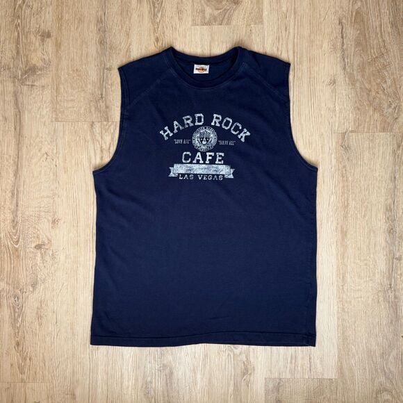 Vintage Hard Rock Café Muscle Tank Las Vegas Navy Blue XXL Sleeveless 71 Graphic - Picture 1 of 5